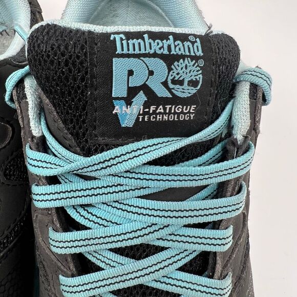 TIMBERLAND PRO Women’s Alloy Toe Work Shoes 8.5M Black Blue Anti-Fatigue Safety - Picture 2 of 11